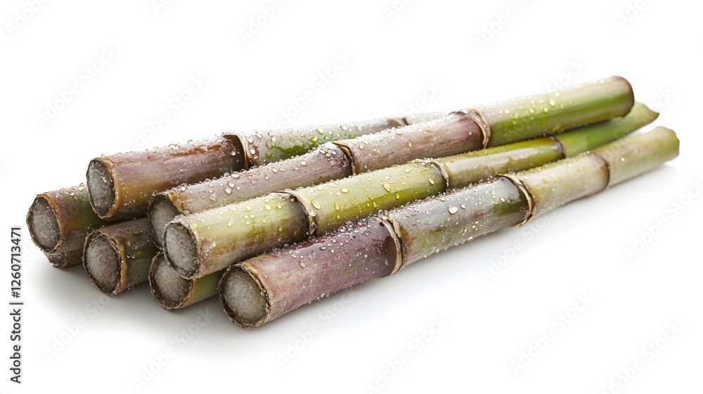 Fresh Sugarcane Stalks with Dew Drops Closeup Fresh Sugarcane Stalks with Dew Drops Closeup
