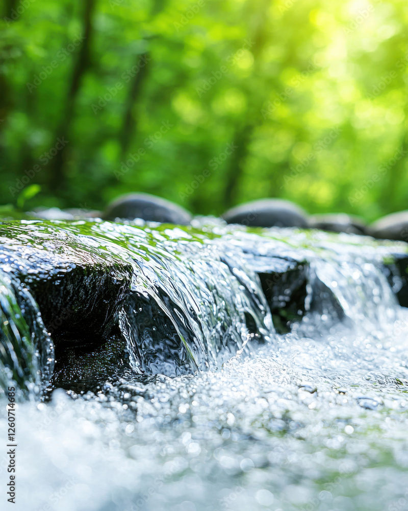serene waterfall cascades over rocks, surrounded by lush greenery serene waterfall cascades over rocks, surrounded by lush greenery