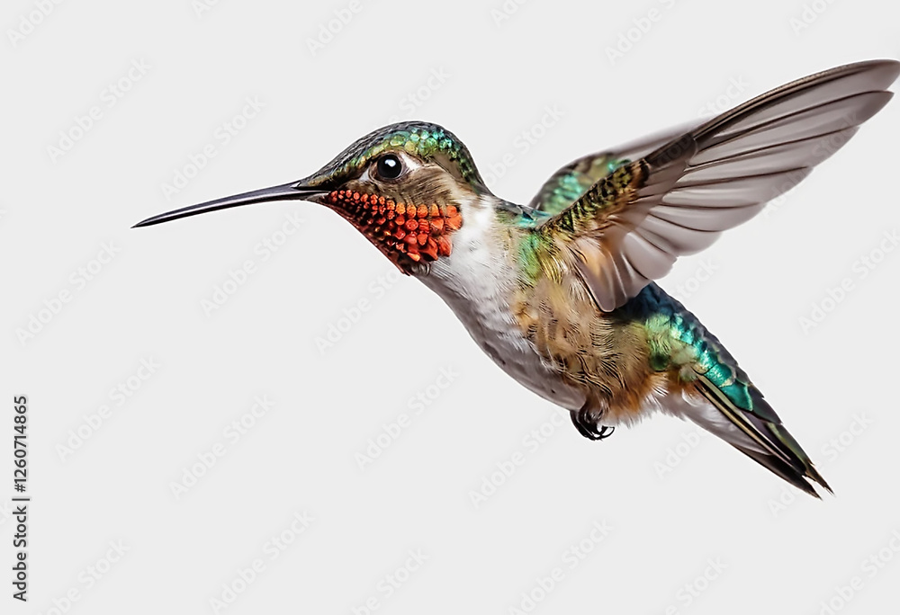 Fototapeta premium Graceful Hummingbird – A Vibrant Symbol of Beauty on White Background
