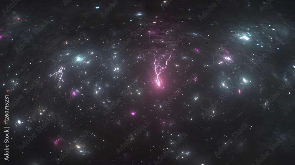 Naklejka premium Cosmic Lightning Storm in a Starry Galaxy
