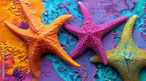 Colorful starfish on abstract background photo