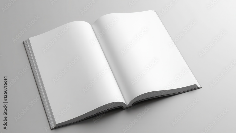 Full page magazine ad mockup with blank pages, ready for design or content insertion. Full page magazine ad mockup with blank pages, ready for design or content insertion.