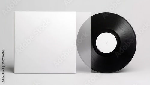 Front and back vinyl mockup with a blank white cover and a black vinyl record partially out of its sleeve