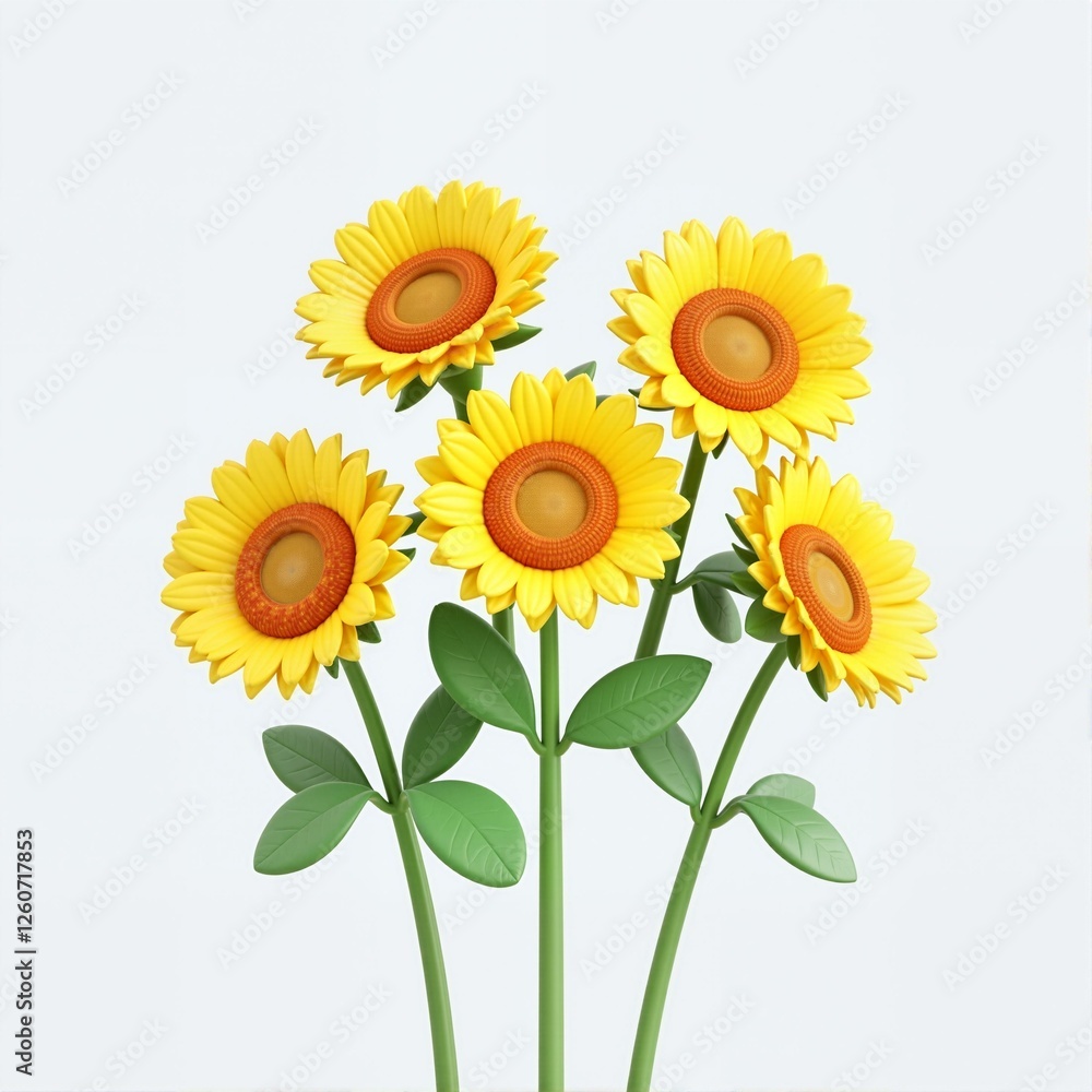 Fototapeta premium A group of yellow sunflowers with orange centers and green stems.