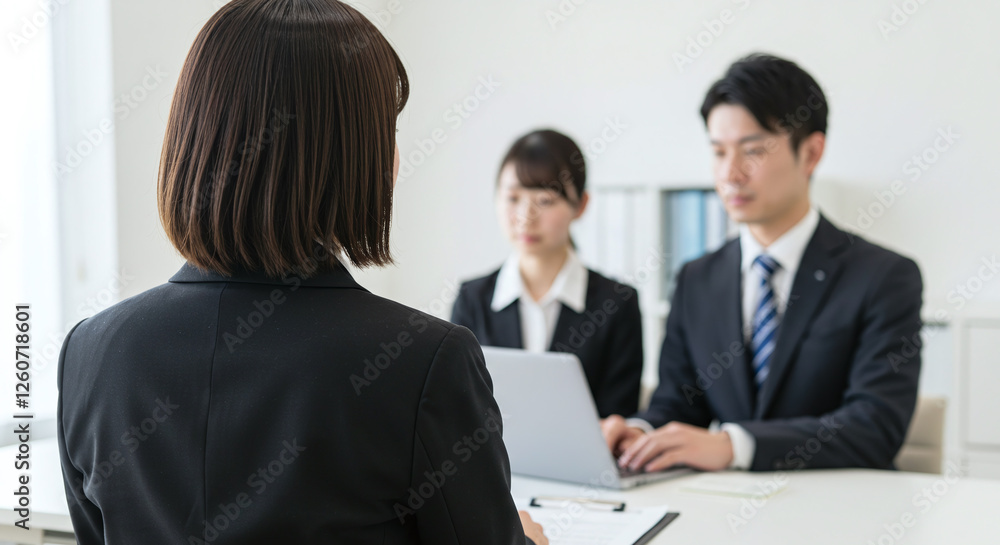 スーツ姿の女性・就職活動・求職者と面接官の対話 スーツ姿の女性・就職活動・求職者と面接官の対話