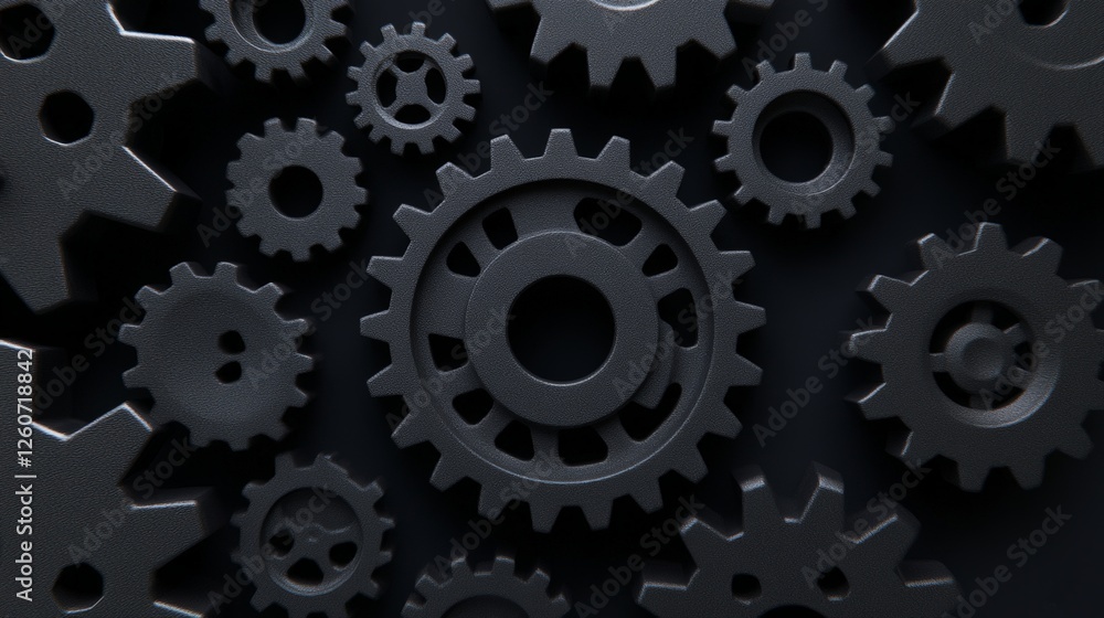 Mechanical Gears Overlapping in a Complex Arrangement for Industrial Use Mechanical Gears Overlapping in a Complex Arrangement for Industrial Use