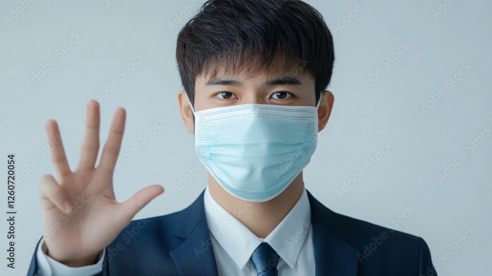 Young Asian Businessman Dealing with Air Pollution Problem Young Asian Businessman Dealing with Air Pollution Problem