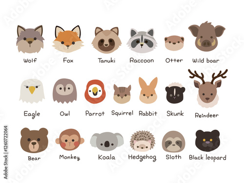 かわいい森の動物の顔のイラストセット