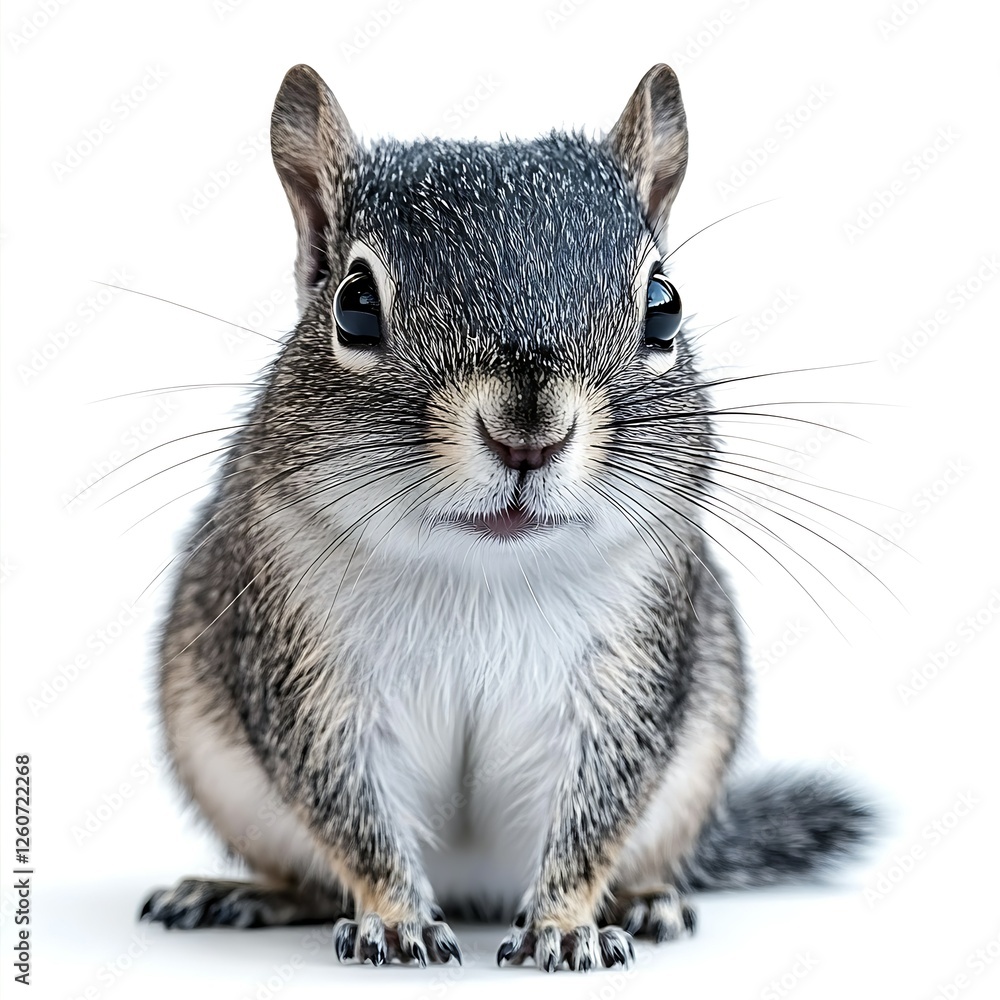 Obraz premium Cute gray squirrel portrait, studio shot, white background, wildlife