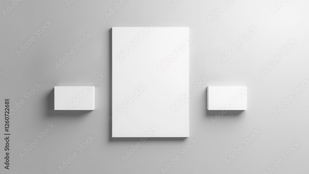 Letterhead and business card mockup with a clean, minimalist design on a gray background. Letterhead and business card mockup with a clean, minimalist design on a gray background.