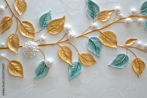 3d illustration Luxury 3d jewelry diamond flower swan white silk background wall Decors.a beautiful 3d wallpaper can be use in home wall decoration Gold Flowers Crystal with butterfly Wallpaper.