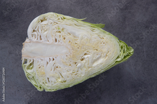 Green pointed cabbage cut in half