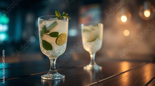 Wallpaper Mural Close-up view of mojito cocktail in glasses on dark wooden table, cocktail drinks concept Torontodigital.ca