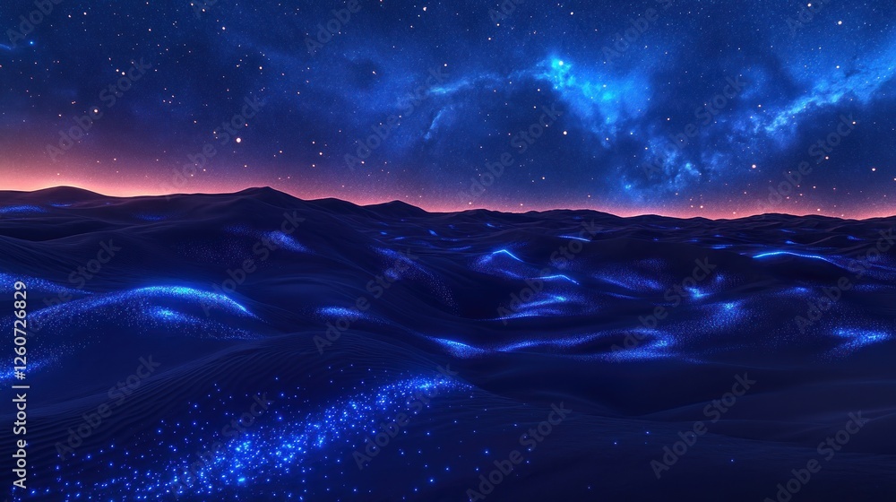 Fototapeta premium Starry night desert landscape, digital art, alien planet, background for a gaming theme