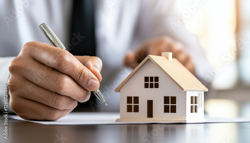 Wallpaper Mural person signing real estate contract with model house Torontodigital.ca