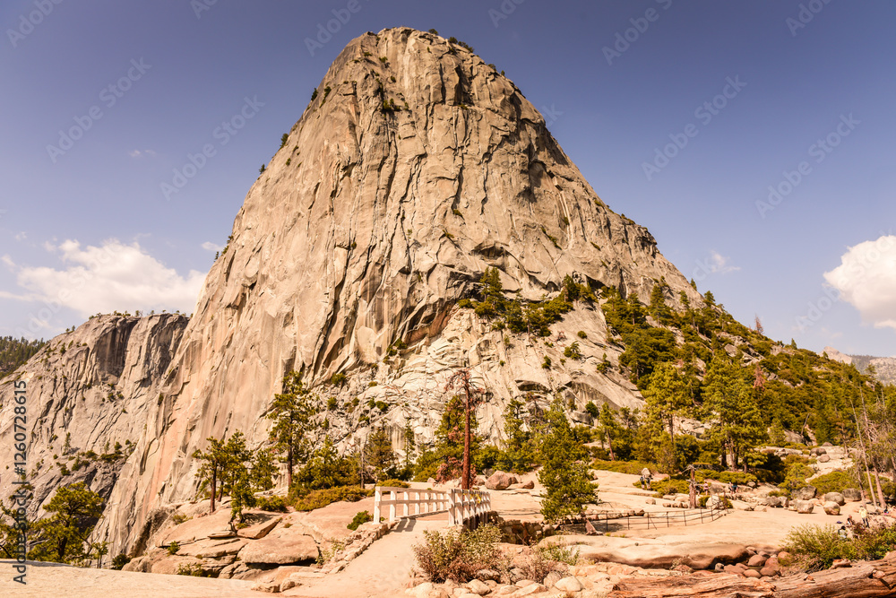 Fototapeta premium Scenic view of Half Dome from Little Yosemite Valley at Yosemite National Park.