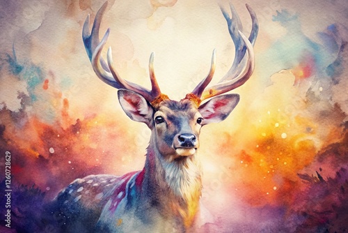 Watercolor Animal Illustration Bokeh Grunge Texture Background - Stock Photo photo