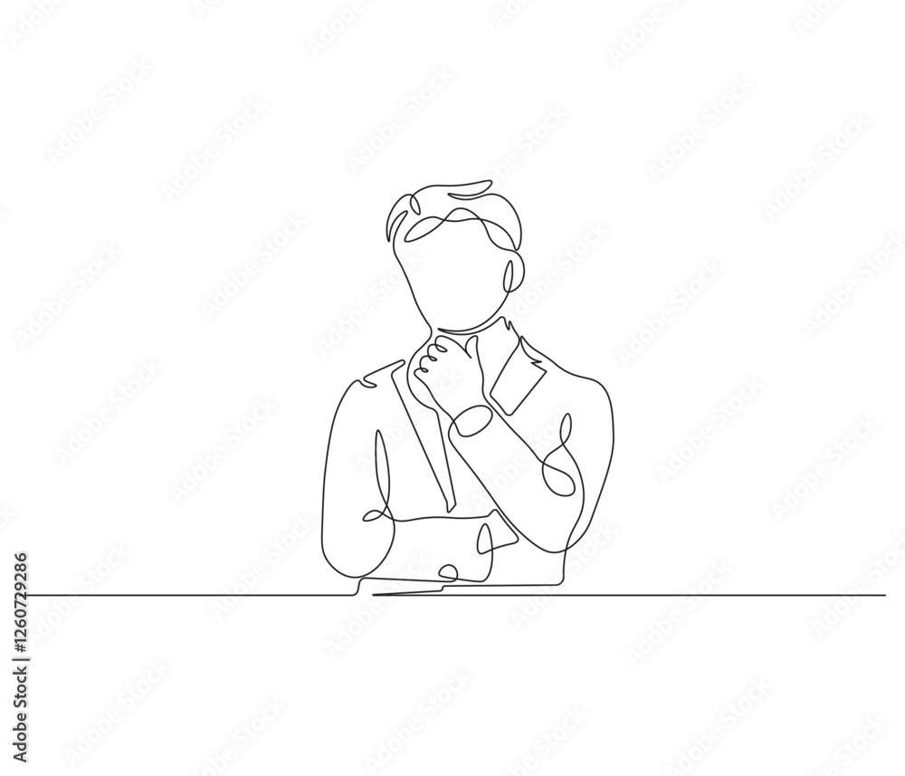 Continuous one line drawing of businessman. Single line drawing illustration of businessman are thinking. Businessman concept vector art. Doodle line illustration. Continuous one line drawing of businessman. Single line drawing illustration of businessman are thinking. Businessman concept vector art. Doodle line illustration.