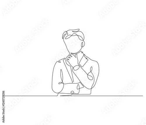 Continuous one line drawing of businessman. Single line drawing illustration of businessman are thinking. Businessman concept vector art. Doodle line illustration.