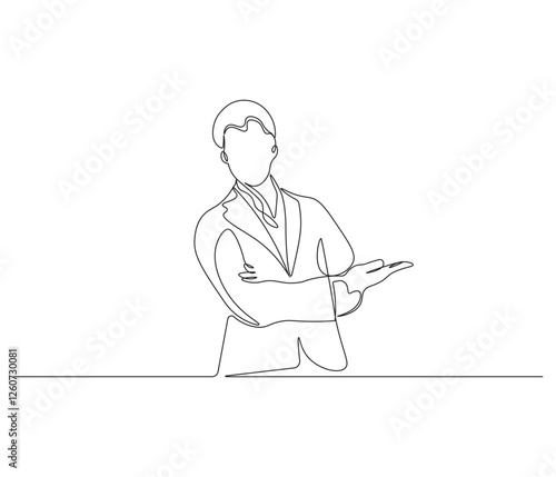 Continuous one line drawing of businessman. Single line drawing illustration of businessman are thinking. Businessman concept vector art. Doodle line illustration.