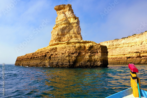 The Algarve Yellow Submarine Rock Formation is a unique and stunning natural wonder located in the coastal town of Porches  Portugal