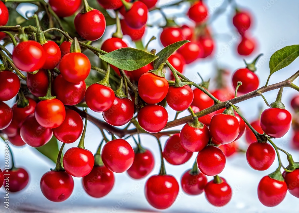 Winter Cherry, Solanum Pseudocapsicum, Berries, Red Fruit, Isolated on White Winter Cherry, Solanum Pseudocapsicum, Berries, Red Fruit, Isolated on White