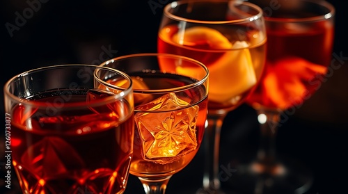 Glasses with alcoholic cocktail drinks