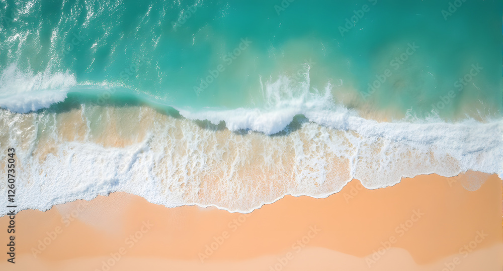 Fototapeta premium Aerial View of Turquoise Ocean Waves on Sandy Beach
