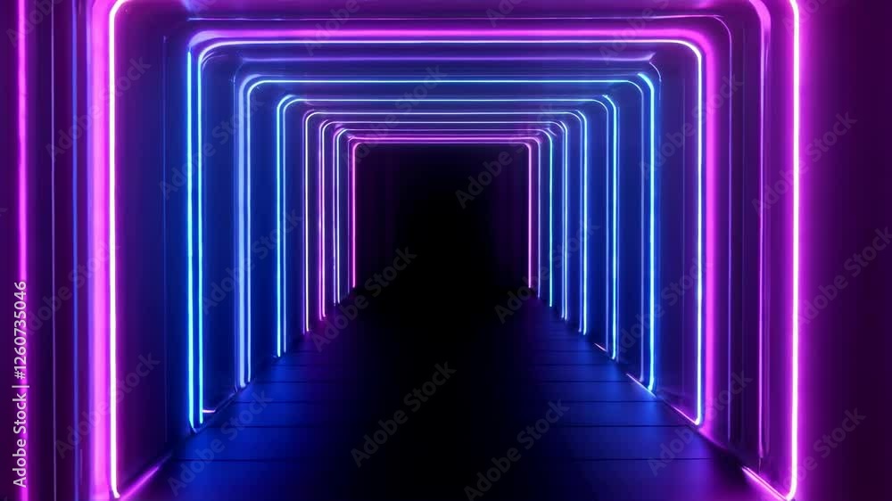 Neon tunnel journey with pulsating pink and blue lights in an abstract futuristic corridor Neon tunnel journey with pulsating pink and blue lights in an abstract futuristic corridor