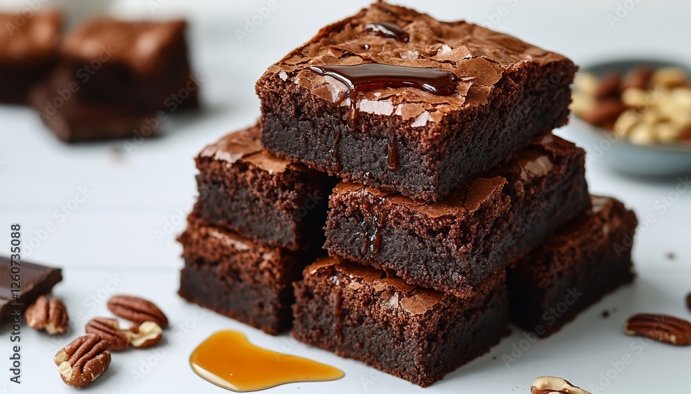 Stacked Brownies Drizzled With Caramel Stacked Brownies Drizzled With Caramel