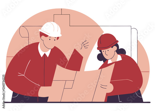 Happy Labor Day. Engineers Reviewing Blueprints Teamwork Construction coo Design