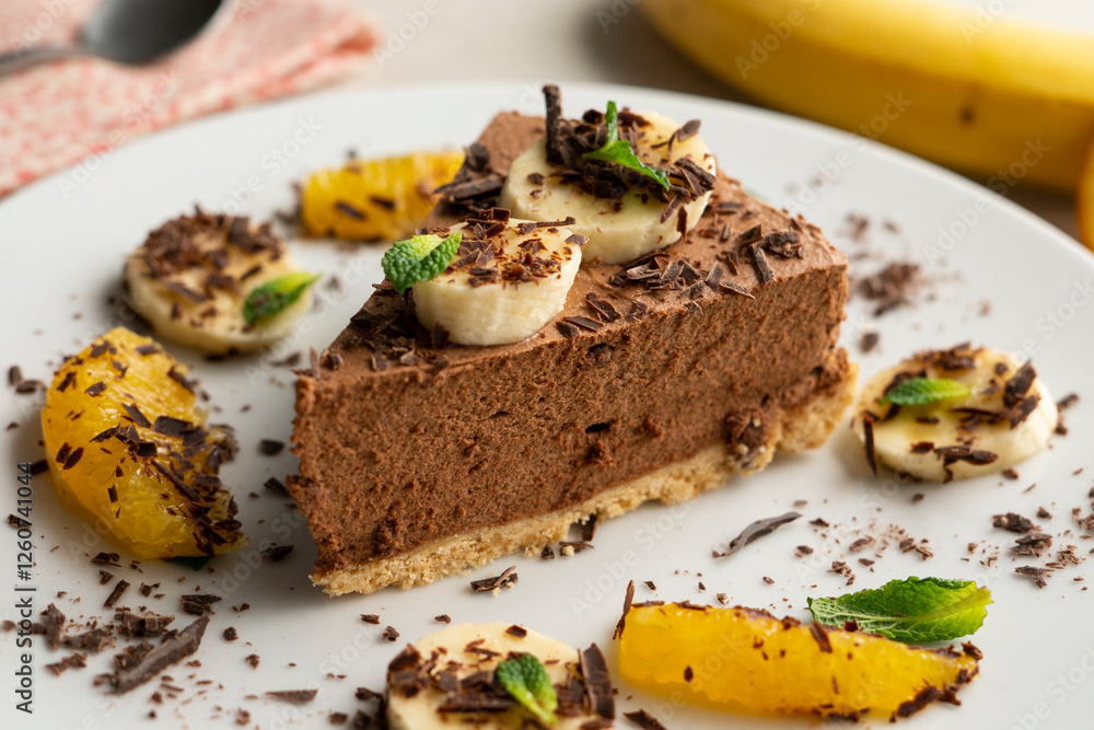 Chocolate mousse tart with bananas and oranges Chocolate mousse tart with bananas and oranges