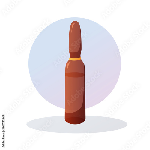 Vector illustration of a brown glass ampoule, used for storing liquid medicine or vaccines in a sealed container.  
