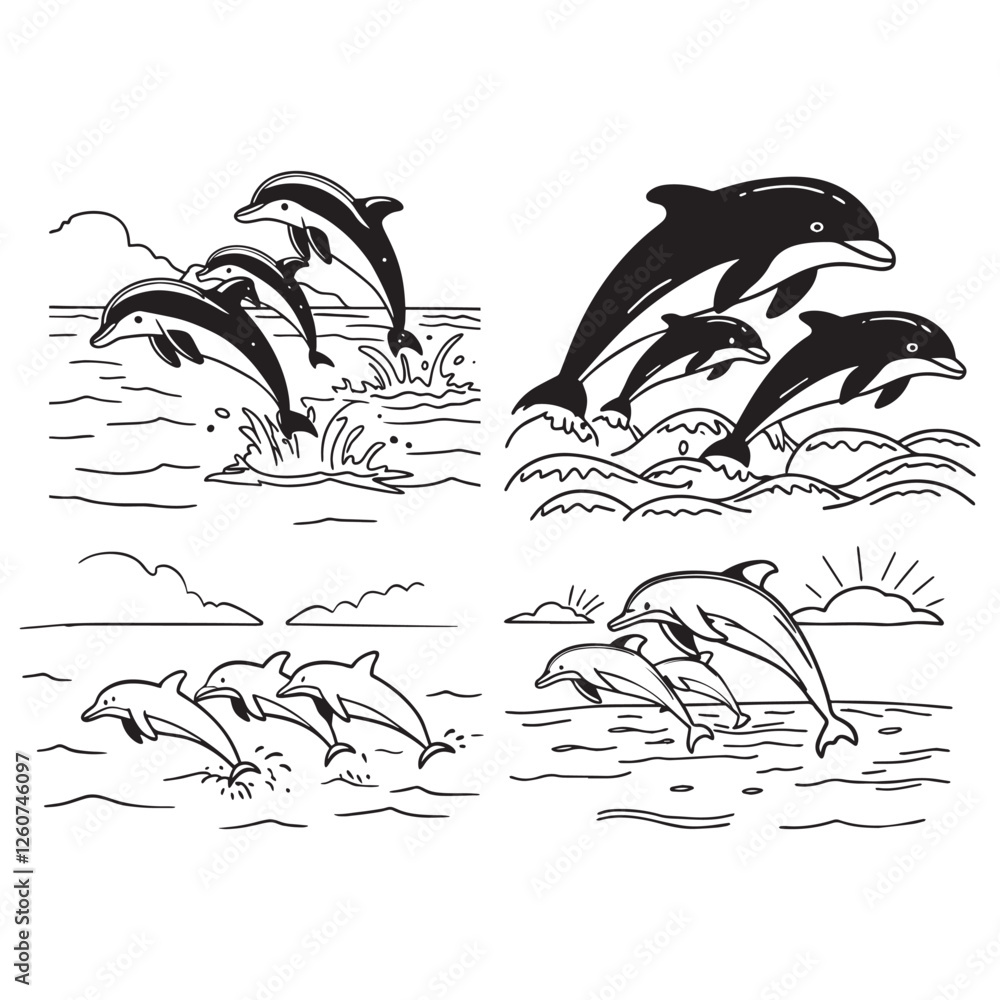 Naklejka premium Dolphins silhouettes of animals