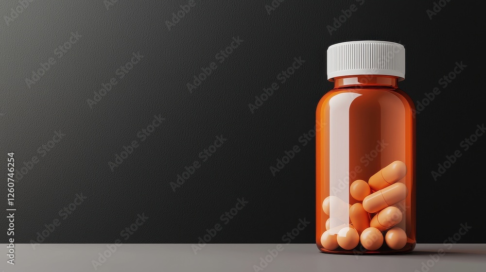 Orange Bottle With Capsules on Simple Gray Surface Background Orange Bottle With Capsules on Simple Gray Surface Background