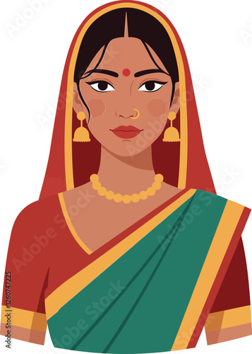 Elegant woman wearing traditional Indian attire in flat design style vector art