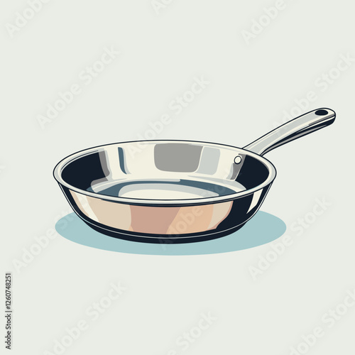 Realistic empty metal stainless steel frying pan with a handle isolated on a white background vector illustration kitchen utensil fry pans design. Modern kitchenware