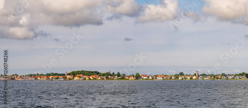 Coastline of Dragør on Amager Island, Capital Region of Denmark, seen from Øresund in the Baltic Sea