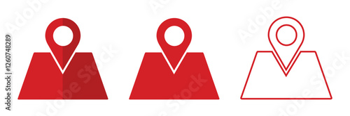 Location Pin Vector, GPS, Map Position Marker, Flat design and Outline elements, Red, Black (Editable)