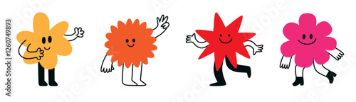 Vector logo design template and graphic elements for advertising, branding, posters and banners, funny cartoon illustrations with smiling character and mascots, abstract stickers and line icons