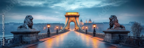 Majestic Chain Bridge View at Dawn in Budapest Hungary