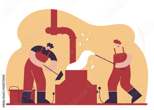 Fiery Forging. Labor Day Steelworkers at Work Heat Fire Craft Skill Metal Anvil 