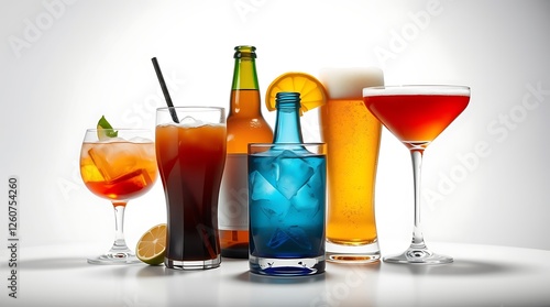 Drinks, coctails and beer isolated on white background