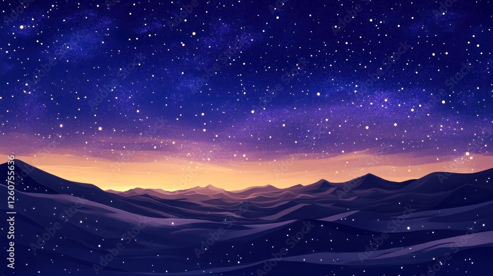 Naklejka premium Starry night over mountains landscape