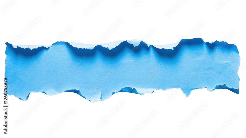 Fototapeta premium Torn light blue horizontal piece of paper with transparent background
