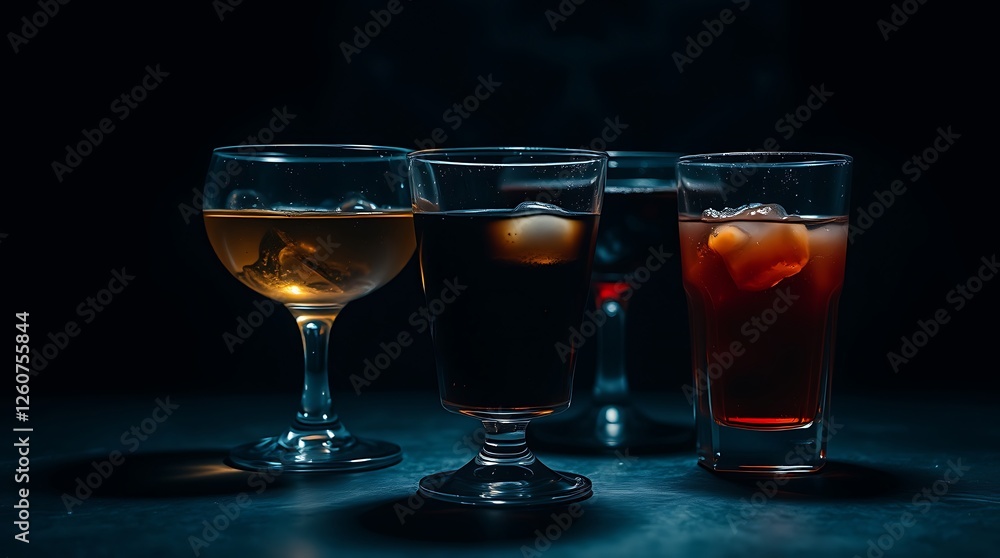 Glasses with alcoholic cocktail drinks Glasses with alcoholic cocktail drinks