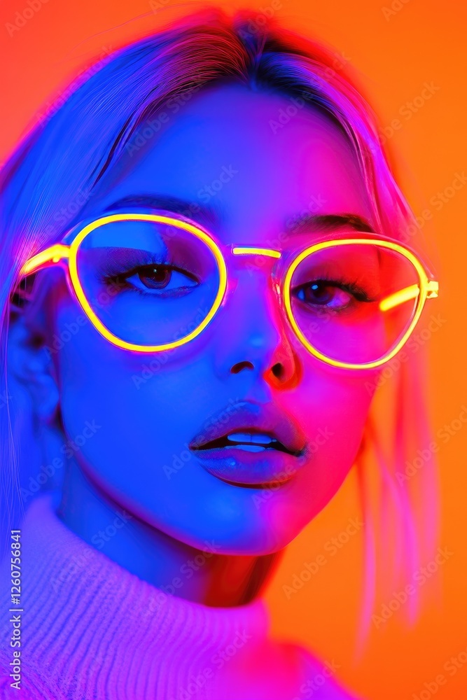 Vibrant Neon Portrait with Sunglasses in Futuristic Lighting Vibrant Neon Portrait with Sunglasses in Futuristic Lighting