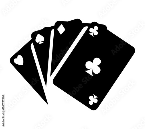 Card fan. Cards of different suits on a white background. Vector clipart.