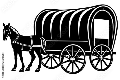wooden covered wagon with horse  silhouette