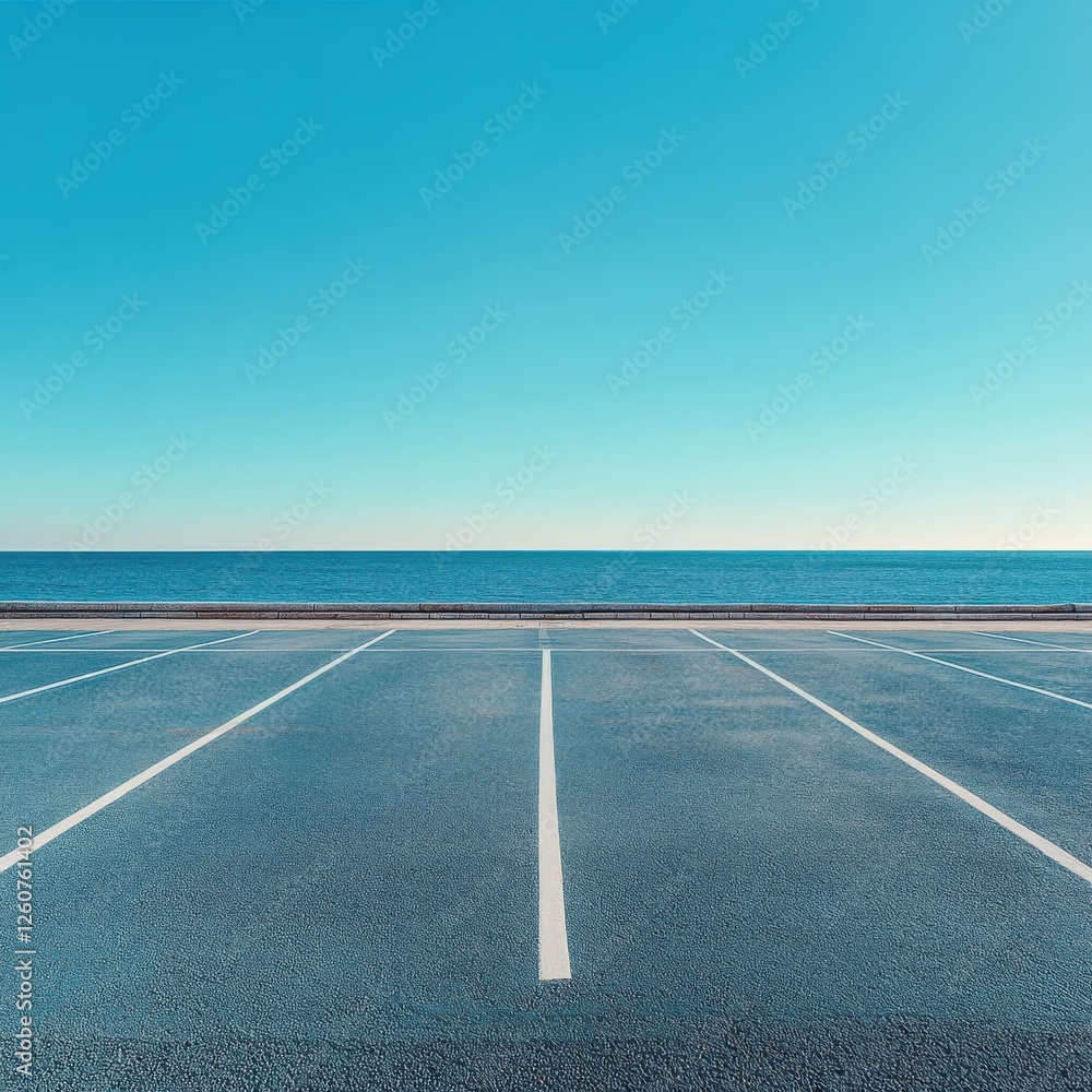 Empty parking lot near the tranquil ocean view. Empty parking lot near the tranquil ocean view.